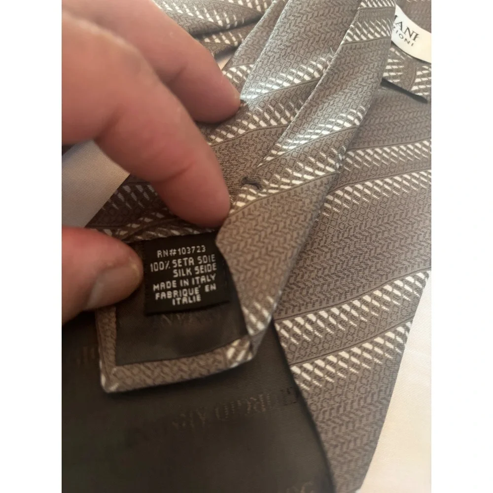 Armani Collezioni Mens Silk Tie Brown Olive Diagonal Stripe Made in Italy